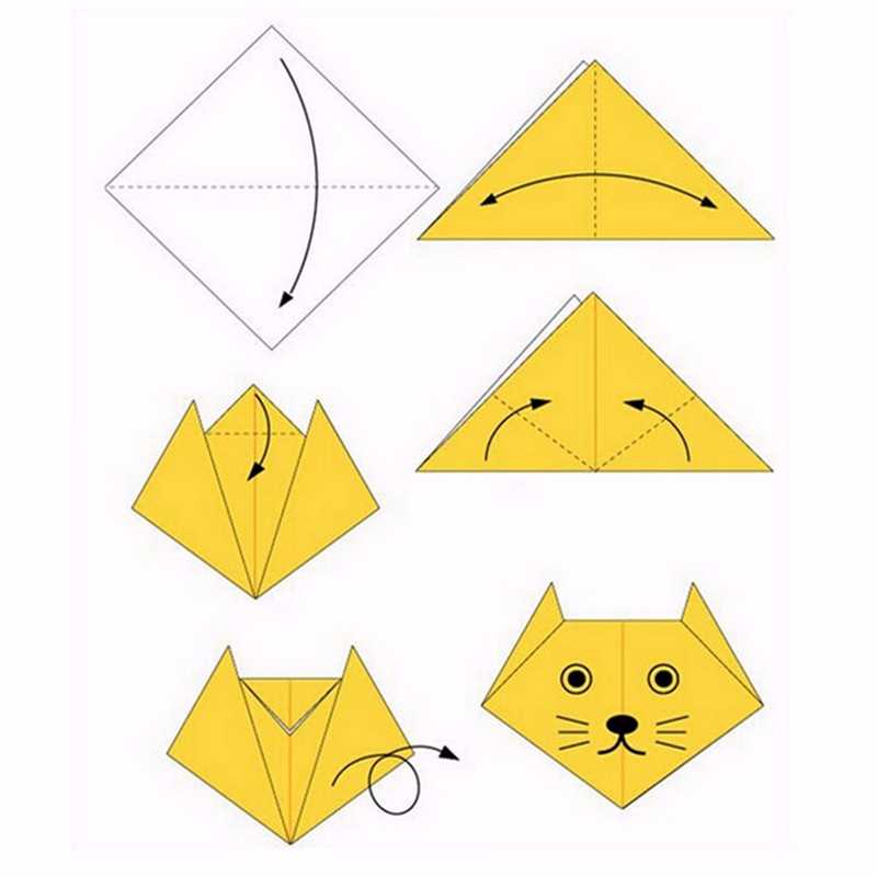 Instrukcja składania kotka z żółtego papieru origami krok po kroku